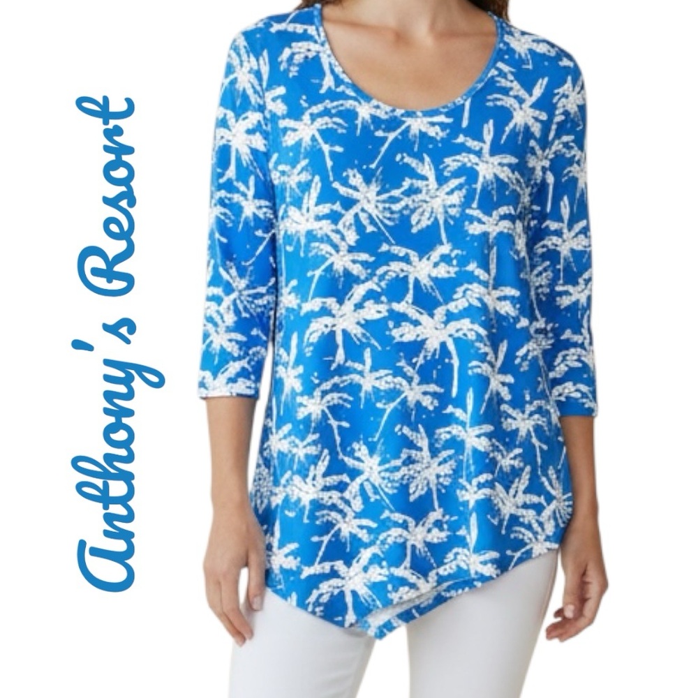 Anthony's Resort Florida By Lulu-B Top UPF50+ Asymmetric Tropical Palm Tree Sz L